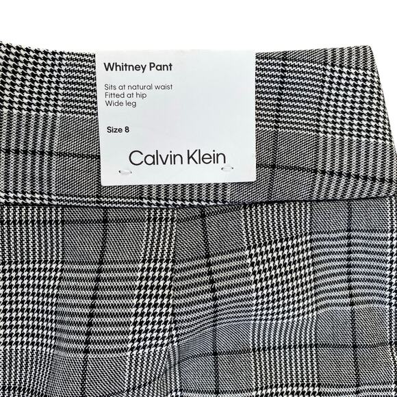 New Calvin Klein Whitney Pant Trousers Sz 8 Grey Black Plaid Pattern Wide Leg - Picture 7 of 8